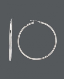Celebrities and fashionistas alike can all embrace the hoop trend. For all-enduring style, snap up these statement-making large hoops crafted in a polished 14k white gold setting. Approximate diameter: 2-1/4 inches. Celebrities and fashionistas alike can all embrace the hoop trend. For all-enduring style, snap up these statement-making large hoops crafted in a polished 14k white gold setting. Approximate diameter: 2-1/4 inches.