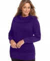 Dress to impress in cooler weather with Style&co.'s long sleeve plus size sweater, accented by a cowl neckline.