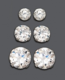 Mix and matchable sparkle for any day of the week. Three pair earring set features round-cut cubic zirconias (2-3/4 ct. t.w.) in a 14k white gold post setting. Approximate diameter: 1/8 inch, 3/16 inch, and 1/4 inch.