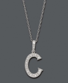 Spell it out in sparkle! This personalized initial charm necklace makes the perfect gift for Carrie or Carolyn. Features sparkling, round-cut diamond accents. Setting and chain crafted in 14k white gold. Approximate length: 18 inches. Approximate drop: 1/2 inch. Spell it out in sparkle! This personalized initial charm necklace makes the perfect gift for Carrie or Carolyn. Features sparkling, round-cut diamond accents. Setting and chain crafted in 14k white gold. Approximate length: 18 inches. Approximate drop: 1/2 inch.