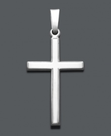 A traditional cross makes the perfect, everlasting gift. Simple design crafted in 14k white gold. Approximate drop width: 1/2 inch. Approximate drop length: 1 inch. A traditional cross makes the perfect, everlasting gift. Simple design crafted in 14k white gold. Approximate drop width: 1/2 inch. Approximate drop length: 1 inch.