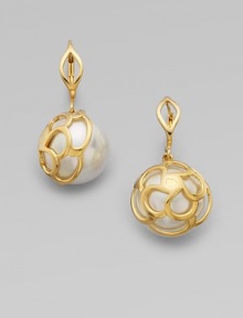 An charming design featuring round pearls accented with 18k gold flower cup caps.14mm & 16mm round white organic man-made pearls18k goldplated sterling silverLength, about 1½ Lever post backImported An charming design featuring round pearls accented with 18k gold flower cup caps.14mm & 16mm round white organic man-made pearls18k goldplated sterling silverLength, about 1½ Lever post backImported