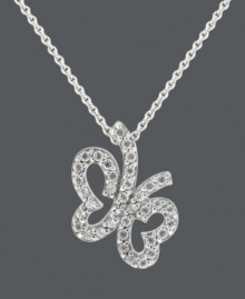 Set your style bar to soaring new heights. B. Brilliant's whimsical butterfly pendant features a chic, cut-out design that highlights dozens of sparkling, round-cut cubic zirconias (1/4 ct. t.w.). Setting and chain crafted in sterling silver. Approximate length: 18 inches. Approximate drop: 5/8 inch. Set your style bar to soaring new heights. B. Brilliant's whimsical butterfly pendant features a chic, cut-out design that highlights dozens of sparkling, round-cut cubic zirconias (1/4 ct. t.w.). Setting and chain crafted in sterling silver. Approximate length: 18 inches. Approximate drop: 5/8 inch.