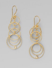 A gleaming style in delicate textures and a multi-circular design with a touch of sparkling diamond accents. 18k goldDiamonds, .04 tcwDrop, about 1Hook backMade in Italy A gleaming style in delicate textures and a multi-circular design with a touch of sparkling diamond accents. 18k goldDiamonds, .04 tcwDrop, about 1Hook backMade in Italy