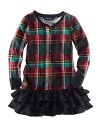 Timeless plaid is transformed into an adorable dress embellished with a tiered ruffle skirt.