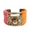 Bring heightened style to your day or night look with this ultra-chic cuff from New York City-based accessory label Dannijo - Large size with stylishly distressed oxidized brass and multicolor braided suede - Wear with a classic cocktail dress or an on-trend off-duty ensemble