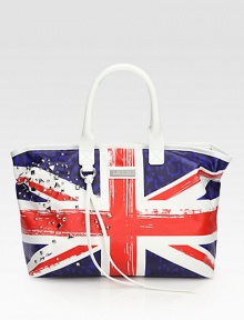 A design of true jubilation, this patriotic style features scattered studs on painted denim and leather trim.Double leather top handles, 6 dropTop zip closureOne inside zip pocketOne inside open pocketCotton lining17½W X 11H X 6DMade in Italy A design of true jubilation, this patriotic style features scattered studs on painted denim and leather trim.Double leather top handles, 6 dropTop zip closureOne inside zip pocketOne inside open pocketCotton lining17½W X 11H X 6DMade in Italy