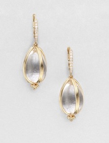 Stunning rock crystal drops wrapped in 18k gold accented with brilliant diamonds. Rock crystalDiamonds, .11 tcw18k goldDrop, about 1 adjustableLever backMade in Italy Stunning rock crystal drops wrapped in 18k gold accented with brilliant diamonds. Rock crystalDiamonds, .11 tcw18k goldDrop, about 1 adjustableLever backMade in Italy