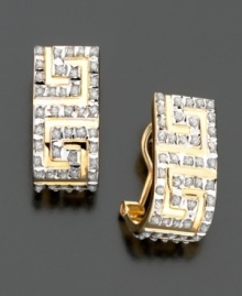 Glittering diamond accents lend sparkle to a Greek-key inspired design. Set in 14k yellow gold. Glittering diamond accents lend sparkle to a Greek-key inspired design. Set in 14k yellow gold.