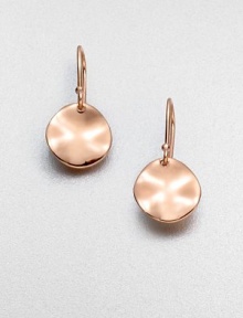 Stunning hammered discs in 18k gold and sterling silver, finished in the warm glow of 18k rose goldplating. 18k gold & sterling silver with 18k rose goldplatingLength, about .94French wireImported Stunning hammered discs in 18k gold and sterling silver, finished in the warm glow of 18k rose goldplating. 18k gold & sterling silver with 18k rose goldplatingLength, about .94French wireImported