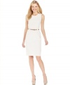 A clean-lined sheath dress makes an impression whether you're in the boardroom or at a client dinner after hours. Calvin Klein updates this classic in bright white with a chic skinny belt.