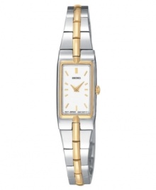 A gorgeous design from Seiko. Goldtone and silvertone stainless steel bracelet and case, 14mm. White dial with polished goldtone accents. Two-hand, quartz movement. Water resistant to 30 meters. A gorgeous design from Seiko. Goldtone and silvertone stainless steel bracelet and case, 14mm. White dial with polished goldtone accents. Two-hand, quartz movement. Water resistant to 30 meters.