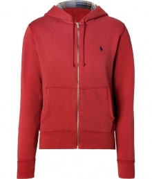 Upgrade your rugged casual look with Polo Ralph Laurens super soft fleece hoodie, detailed with contrast plaid hood lining for a contemporary-cool finish - Zippered front, split kangaroo pockets, fine ribbed trim - Slim sporty fit - The perfect partner for casual days