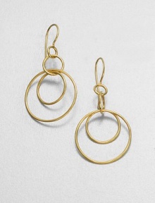 A trio of 18k yellow gold hoops turns a simple design into an elegant look. 18k yellow gold Drop, about 1¾ Ear wire Imported A trio of 18k yellow gold hoops turns a simple design into an elegant look. 18k yellow gold Drop, about 1¾ Ear wire Imported