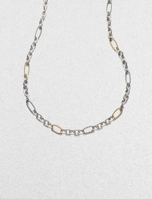 A bold and smart combination of cabled and smooth, large and small oval links in sterling silver and 18k yellow gold. 18k yellow gold and sterling silver Length, about 32 Lobster clasp Made in USA A bold and smart combination of cabled and smooth, large and small oval links in sterling silver and 18k yellow gold. 18k yellow gold and sterling silver Length, about 32 Lobster clasp Made in USA