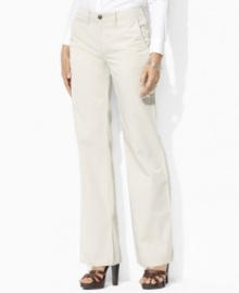 The epitome of contemporary style and comfort, Lauren Jeans Co.'s chic chino is rendered in soft, lightweight cotton twill designed in a trouser silhouette.