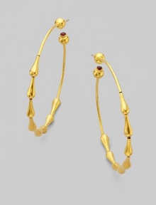 From the Spring Collection. Beautiful raindrops of 24k yellow gold trickle down in hoop shape and end with single ruby stones. 24k yellow gold Ruby Diameter, about 2 Post back Imported From the Spring Collection. Beautiful raindrops of 24k yellow gold trickle down in hoop shape and end with single ruby stones. 24k yellow gold Ruby Diameter, about 2 Post back Imported