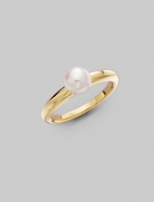 From the Classic Elegance Collection. A design that could hardly be simple, with one lustrous white Akoya pearl perched atop a sleek gold band. 6.5mm white, round cultured pearl Quality: A+ 18k yellow gold Imported From the Classic Elegance Collection. A design that could hardly be simple, with one lustrous white Akoya pearl perched atop a sleek gold band. 6.5mm white, round cultured pearl Quality: A+ 18k yellow gold Imported