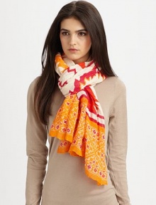 This lightweight woven style is hand printed with a colorful, ethnic-inspired pattern.62% linen/38% viscose40 X 78Hand washImported This lightweight woven style is hand printed with a colorful, ethnic-inspired pattern.62% linen/38% viscose40 X 78Hand washImported
