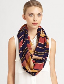 A brilliantly striped, 70's-inspired infinity scarf for style that never ends.Viscose22 X 39 loopHand washImported A brilliantly striped, 70's-inspired infinity scarf for style that never ends.Viscose22 X 39 loopHand washImported