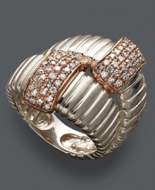 Layer up with this lovely look. Balissima by Effy Collection's chic crossover cocktail ring combines sterling silver and 14k rose gold with rows of sparkling, round-cut diamonds (5/8 ct. t.w.). Size 7. Layer up with this lovely look. Balissima by Effy Collection's chic crossover cocktail ring combines sterling silver and 14k rose gold with rows of sparkling, round-cut diamonds (5/8 ct. t.w.). Size 7.