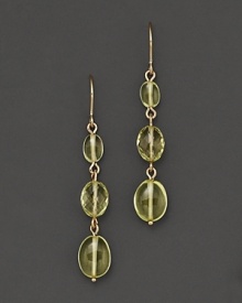 A gorgeous triple drop earring imagined with crisp ore verde and yellow gold links.