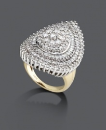 For style that's out of the ordinary. This exquisite design highlights a pear-shaped cluster of round and baguette-cut diamonds (3 ct. t.w.) set in 14k white gold with a 14k gold band. For style that's out of the ordinary. This exquisite design highlights a pear-shaped cluster of round and baguette-cut diamonds (3 ct. t.w.) set in 14k white gold with a 14k gold band.