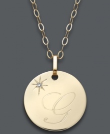 Embrace the latest trend with a stylish initial pendant. Crafted in 14k gold, this circular style features the letter G with a diamond-accented star at the corner. Approximate length: 16 inches + 2-inch extender. Approximate drop: 3/4 inch. Embrace the latest trend with a stylish initial pendant. Crafted in 14k gold, this circular style features the letter G with a diamond-accented star at the corner. Approximate length: 16 inches + 2-inch extender. Approximate drop: 3/4 inch.