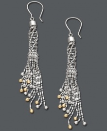 Dust your shoulders in sparkling statement makers. Crafted in 14k gold over sterling silver and sterling silver, this linear style is sure to dazzle. Approximate drop: 3 inches. Dust your shoulders in sparkling statement makers. Crafted in 14k gold over sterling silver and sterling silver, this linear style is sure to dazzle. Approximate drop: 3 inches.