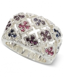 Shine on with this basketweave ring from City by City. Crafted from silver-tone, nickel-free mixed metal, the ring is adorned with multicolored glass accents. Sizes 7/8. Shine on with this basketweave ring from City by City. Crafted from silver-tone, nickel-free mixed metal, the ring is adorned with multicolored glass accents. Sizes 7/8.