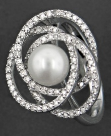 Style with international appeal. This beautiful ring features cultured freshwater pearl (7 mm) and round-cut diamond (1/2 ct. t.w.) set in 14k white gold. Style with international appeal. This beautiful ring features cultured freshwater pearl (7 mm) and round-cut diamond (1/2 ct. t.w.) set in 14k white gold.