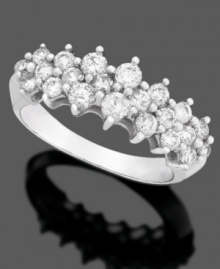 This stunning ring burns with brilliance featuring round-cut diamond (1 ct. t.w.) in 14k white gold. This stunning ring burns with brilliance featuring round-cut diamond (1 ct. t.w.) in 14k white gold.