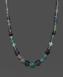 Add color to liven your look. Necklace features purple and green graduated, fluorite beads (6-16 mm) and a 14k gold clasp. Approximate length: 18 inches. Add color to liven your look. Necklace features purple and green graduated, fluorite beads (6-16 mm) and a 14k gold clasp. Approximate length: 18 inches.