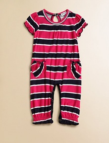 This precious, ultra-soft one-piece is given a girly makeover with ruffled trim.ScoopneckShort sleevesBack keyhole buttonFront patch pocketsBottom snaps50% cotton/50% modalMachine washImported Please note: Number of buttons may vary depending on size ordered. This precious, ultra-soft one-piece is given a girly makeover with ruffled trim.ScoopneckShort sleevesBack keyhole buttonFront patch pocketsBottom snaps50% cotton/50% modalMachine washImported Please note: Number of buttons may vary depending on size ordered.