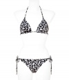 Chic bikini in fine, grey and black nylon stretch - Classic triangle style in elegant, on-trend leopard print - Tie fastenings at halter neck, back and hips - Modest coverage at rear, briefs sit comfortably at hips - Sophisticated and sexy, fits true to size - A must for your next beach getaway