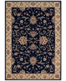 Evoking the strong look of ancient Sarouk rug designs, the Premier area rug from Dalyn is woven with intricate floral medallions in rich black. Made in Egypt of durable polypropylene and shimmering polyester fibers, it provides any room with captivating texture and added dimension. Evoking the strong look of ancient Sarouk rug designs, the Premier area rug from Dalyn is woven with intricate floral medallions in rich black. Made in Egypt of durable polypropylene and shimmering polyester fibers, it provides any room with captivating texture and added dimension.