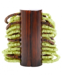 Inspire your look with something a little exotic. Kenneth Cole New York's African-inspired bracelet combines brown and lime-colored seed beads and a magnetic wooden resin slide clasp. Bracelet stretches to fit wrist. Approximate diameter: 2-1/2 inches.