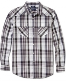 Style that lasts. Stay hip no matter what the season with this plaid shirt from American Rag. Style that lasts. Stay hip no matter what the season with this plaid shirt from American Rag.