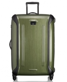 Roomy enough for two or an extended trip, this hardside packing case offers durability you can depend on with a triple-layer polycarbonate shell and molded protective bumpers that keep your belongings secure and safe. Zipping open to a removable garment sleeve, zip pockets and a dividing curtain with tie-down straps, this suitcase compartmentalizes your life when you're on the go. 5-year limited warranty. Roomy enough for two or an extended trip, this hardside packing case offers durability you can depend on with a triple-layer polycarbonate shell and molded protective bumpers that keep your belongings secure and safe. Zipping open to a removable garment sleeve, zip pockets and a dividing curtain with tie-down straps, this suitcase compartmentalizes your life when you're on the go. 5-year limited warranty.