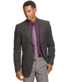 Clean up nice. This charcoal blazer from Alfani RED is the perfect piece to pull your look together. Clean up nice. This charcoal blazer from Alfani RED is the perfect piece to pull your look together.