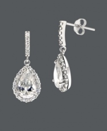 Look the picture of elegance in face-framing drop earrings by B. Brilliant. This polished pair features a glittering pave-set cubic zirconia (2-9/10 ct. t.w.) design that shines in a sterling silver setting. Approximate drop: 7/8 inch. Look the picture of elegance in face-framing drop earrings by B. Brilliant. This polished pair features a glittering pave-set cubic zirconia (2-9/10 ct. t.w.) design that shines in a sterling silver setting. Approximate drop: 7/8 inch.