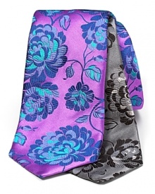 Add a splash of vivid color to your professional wardrobe -- duchamp's sateen silk tie is blooming with bright vining flowers. Add a splash of vivid color to your professional wardrobe -- duchamp's sateen silk tie is blooming with bright vining flowers.