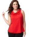 A ruffled cowl neckline lends feminine elegance to Tahari Woman's halter plus size blouse. (Clearance)