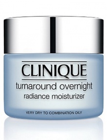 Works while you sleep. Optimizing new cell turnover to help the best and brightest emerge. Pumping in abundant moisture to help tone, retexturize and plump skin from the inside out. Apply this oil-free moisture cream nightly, after 3-Step Skin Care. For Very Dry to Combination Oily skin. Each morning, use Turnaround Concentrate Radiance Renewer for continuous radiance renewal. 1.7 oz. Works while you sleep. Optimizing new cell turnover to help the best and brightest emerge. Pumping in abundant moisture to help tone, retexturize and plump skin from the inside out. Apply this oil-free moisture cream nightly, after 3-Step Skin Care. For Very Dry to Combination Oily skin. Each morning, use Turnaround Concentrate Radiance Renewer for continuous radiance renewal. 1.7 oz.