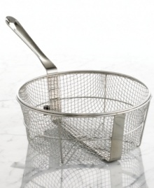 Give it a fry! The perfect complement to BBQs, dessert parties and more, this fry basket lets you deep fry with ease and convenience right in the comfort of your home. Fitting into your All-Clad 6- and 8-quart stockpots, the fry basket has an extra long handle, a hook to rest the basket on the side of the pan to let extra grease drip off and a dishwasher-construction that makes it an easy clean. Lifetime warranty. Give it a fry! The perfect complement to BBQs, dessert parties and more, this fry basket lets you deep fry with ease and convenience right in the comfort of your home. Fitting into your All-Clad 6- and 8-quart stockpots, the fry basket has an extra long handle, a hook to rest the basket on the side of the pan to let extra grease drip off and a dishwasher-construction that makes it an easy clean. Lifetime warranty.