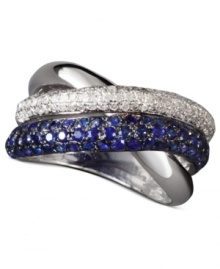 X marks the spot. This glam creation from EFFY Collection features round-cut sapphires (1-1/5 ct. t.w.) and diamonds (3/8 ct. t.w.) in a chic crisscross design. Set in sterling silver. Size 7. X marks the spot. This glam creation from EFFY Collection features round-cut sapphires (1-1/5 ct. t.w.) and diamonds (3/8 ct. t.w.) in a chic crisscross design. Set in sterling silver. Size 7.