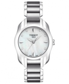 Sloping curves and diamond shimmer add feminine beauty to this T-Wave watch from Tissot.