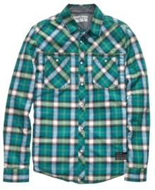 Redefine your weekend wear with this easy-wear plaid shirt from DKNY Jeans. Redefine your weekend wear with this easy-wear plaid shirt from DKNY Jeans.