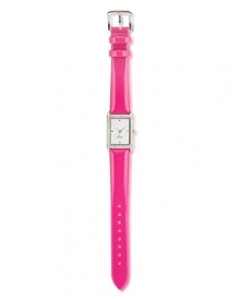 Take an uptown approach to accessorizing with this gold-plated watch from kate spade new york. It's rectangular design is city chic, while a glitzy bezel and bright pink strap adds glamour.