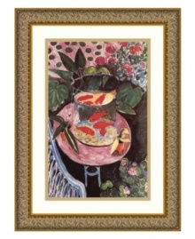 Full of incredible liveliness and beauty, this beloved print by the French artist Henri Matisse adds vibrant color and movement to any wall space. Rendered in a Fauvist-inspired style, lush plants and florals surround a vase of goldfish whose images are skillfully reflected on the water's surface.